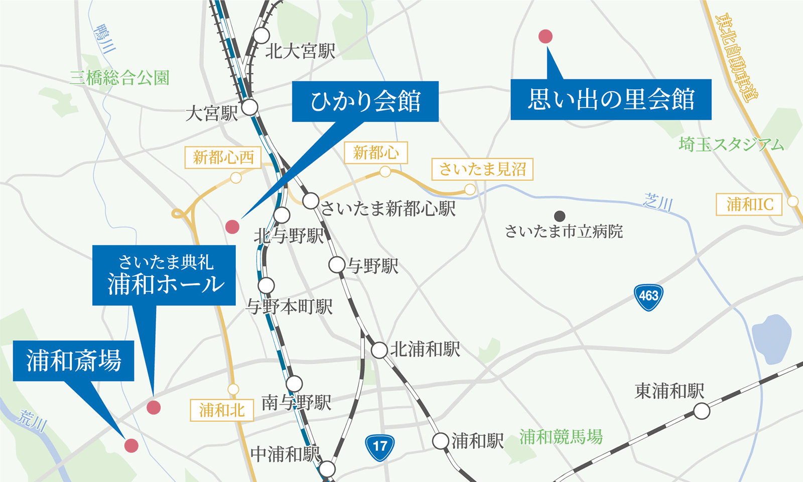 さいたま典礼 浦和ホールの所在地を示す地図